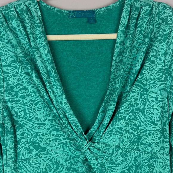 Fresh Produce Turquoise Patterned Wrap 3/4 Sleeve Blouse Size Medium - Picture 6 of 10